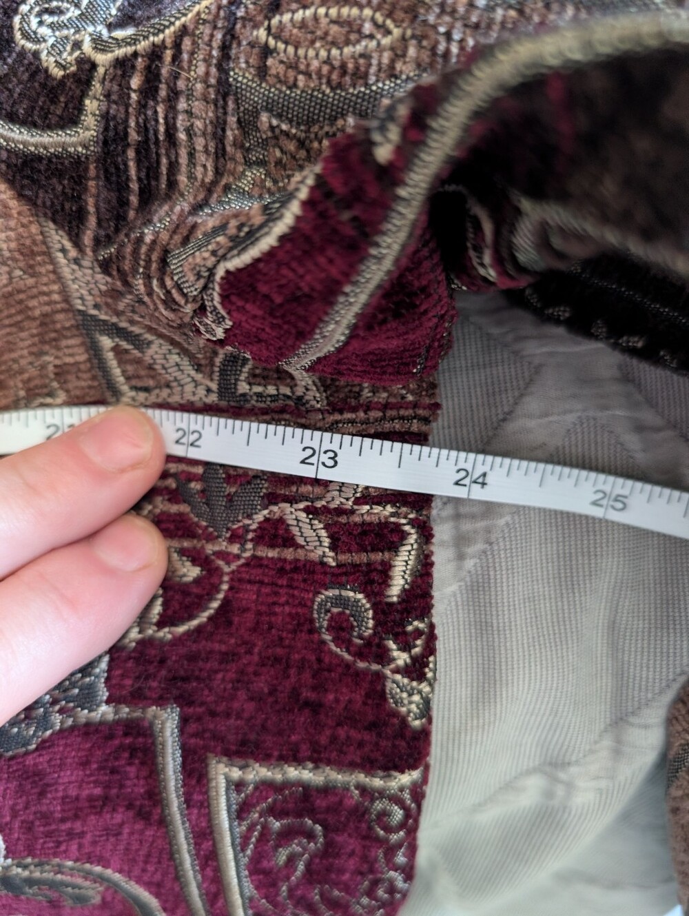 Vintage-Inspired Patchwork Velvet Jacket - Burgundy Multi - XL - Picture 12 of 12